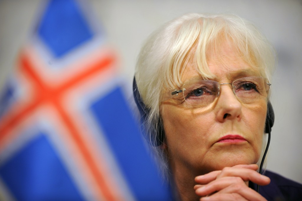 Iceland's first out gay Prime Minister Jóhanna Sigurdardottir attends press conference during the Nordic and Baltic Council in Stockholm October 26, 2009. AFP PHOTO OLIVIER MORIN (Photo credit should read OLIVIER MORIN/AFP via Getty Images)