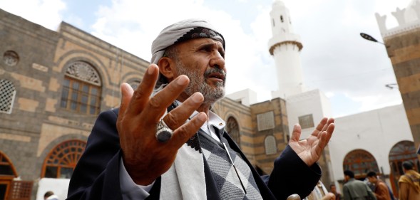 A man prays inside the historical al-Kabir Mosque during the Holy month of Ramadan on March 31, 2023 in Sana'a, Yemen. Ramadan is the Arabic name for the ninth month in the Islamic calendar and is considered one of the holiest Islamic months, as Muslims around the world celebrate this month by praying at night and abstaining from eating, drinking, and sexual acts during the period between sunrise and sunset.