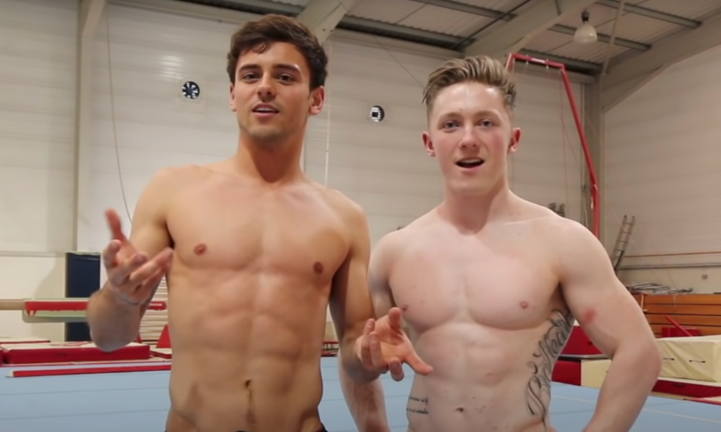 Tom Daley (left) and Nile Wilson shirtless