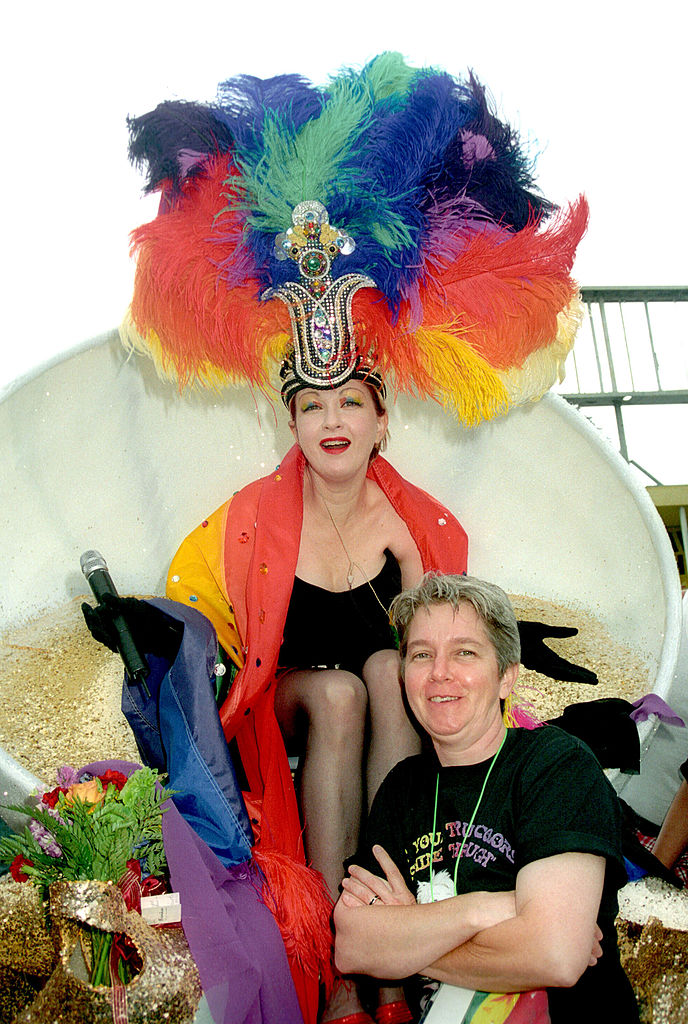 Cyndi Lauper (top) with sister Elen at the Christopher Street West Gay Pride 2003 Parade in West Hollywood, California
