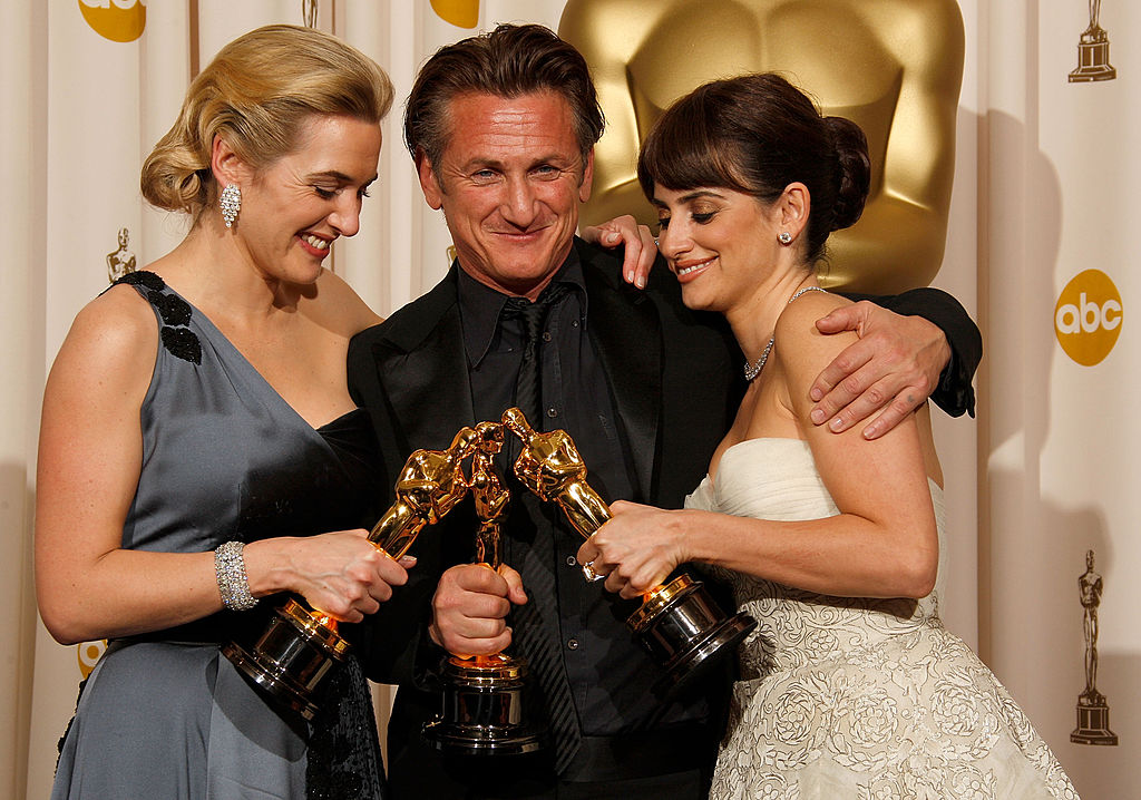 (L-R) Actress Kate Winlset, winner Best Actress for "The Reader," actor Sean Penn, winner Best Actor for "Milk," and actress Penelope Cruz, winner Best Supporting Actress for "Vicky Cristina Barcelona" pose in the press room at the 81st Academy Awards at The Kodak Theatre on February 22, 2009 in Hollywood, California.