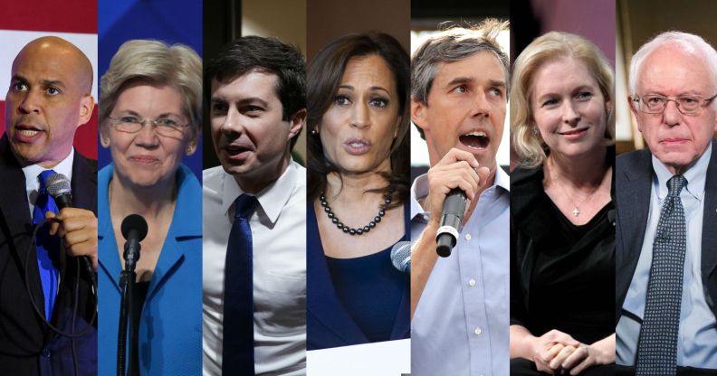 Presidential hopefuls Cory Booker, Elizabeth Warren, Pete Buttegieg, Kamala Harris, Beto O'Rourke, Kirsten Gillibrand and Bernie Sanders