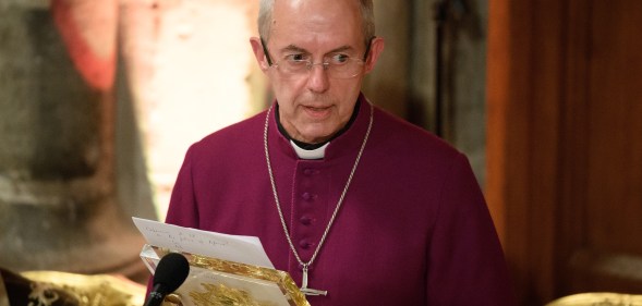 Archbishop of Canterbury Justin Welby delivers a speech at the annual Lord Mayor's banquet on November 13, 2017 in London, England.
