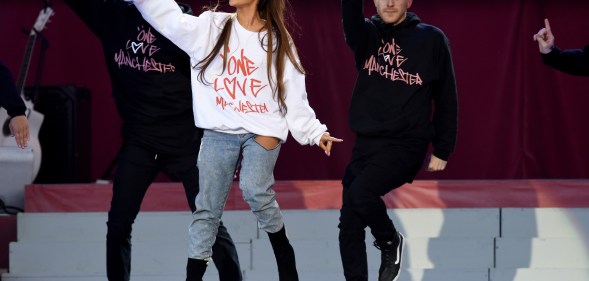 Ariana Grande performs on stage on June 4, 2017 in Manchester, England.