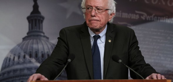 US Senator Bernie Sanders speaks during a news conference on prescription drugs January 10, 2019 at the Capitol in Washington, DC.