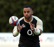Billy Vunipola catches the ball during the England training session held at Pennyhill Park on March 13, 2019 in Bagshot, England.