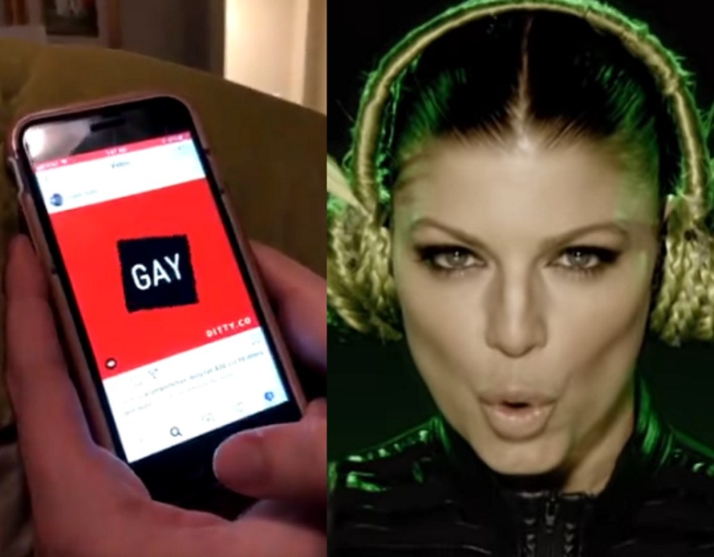 A screenshot of Ben Shepherd's coming out video next to a screenshot of The Black Eyed Peas hit song Boom Boom Pow