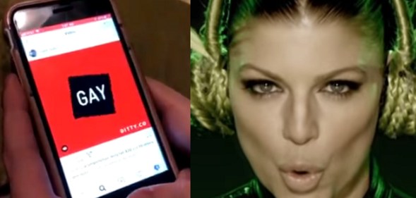A screenshot of Ben Shepherd's coming out video next to a screenshot of The Black Eyed Peas hit song Boom Boom Pow