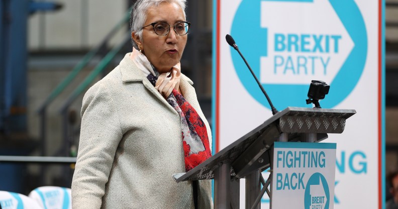 Dr Alka Sehgal Cuthbert speaks at the launch of the Brexit Party on April 12, 2019 in Coventry, England.