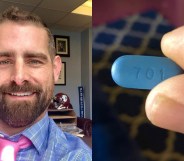 Brian Sims smiling / Fingers holding a PReP pill