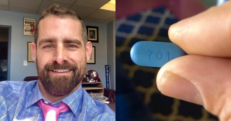 Brian Sims smiling / Fingers holding a PReP pill