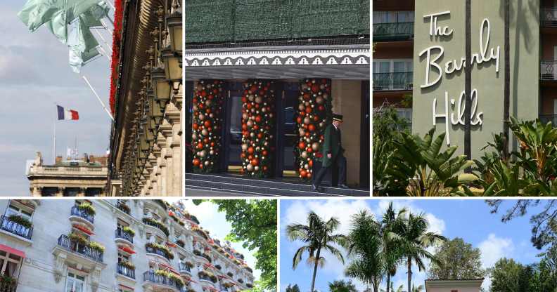 Brunei hotels boycott: Five of the nine Dorchester Collection hotels owned by Brunei: (top L-R) Hotel Meurice in Paris, The Dorchester in London, The Beverly Hills Hotel in Los Angeles, (bottom L-R) The Hotel Plaza Athenee in Paris and The Hotel Bel-Air in Los Angeles.