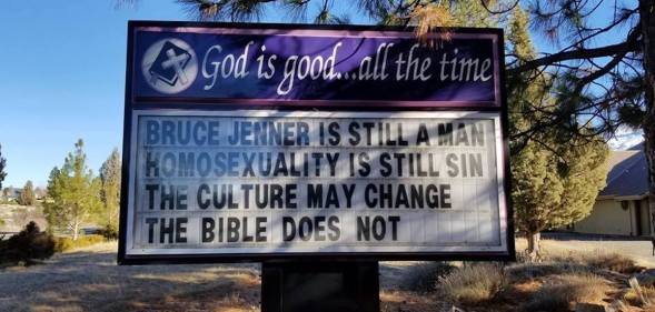 A church has put up a sign claiming Caitlyn Jenner is still a man