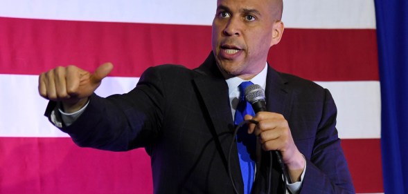 US Senator Cory Booker (D-NJ) speaks at his 'Conversation with Cory' campaign event at the Nevada Partners Event Center on February 24, 2019 in North Las Vegas, Nevada.