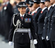 Metropolitan Police Commissioner Cressida Dick inspect police cadets at the Metropolitan Police Service Passing Out Parade to mark the graduation of 182 new recruits from the Metropolitan Police Academy, at Hendon, northwest London on November 3, 2017.