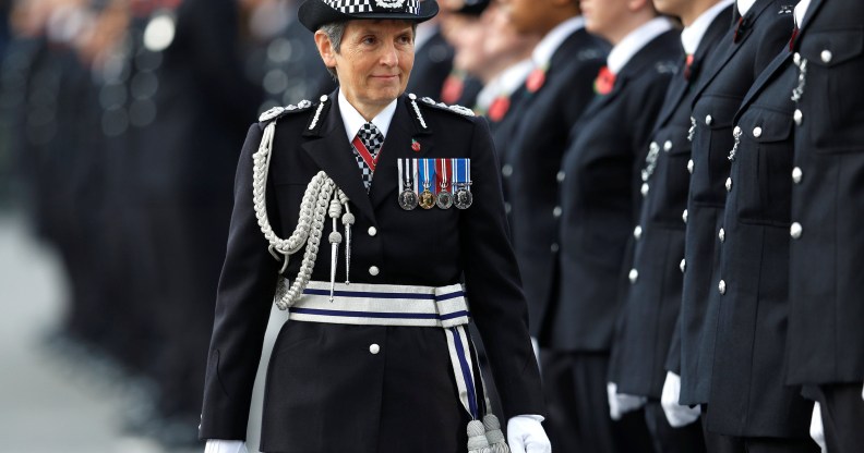 Metropolitan Police Commissioner Cressida Dick inspect police cadets at the Metropolitan Police Service Passing Out Parade to mark the graduation of 182 new recruits from the Metropolitan Police Academy, at Hendon, northwest London on November 3, 2017.