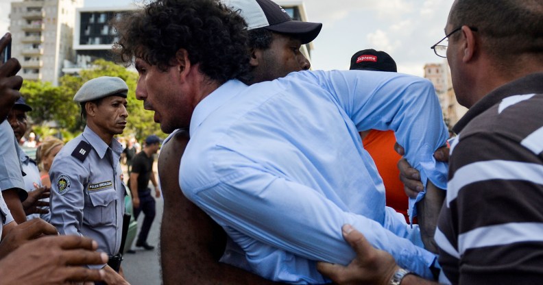 Cuban police arrest demonstrators taking part in the LGBT+ march in Havana, on May 11, 2019.