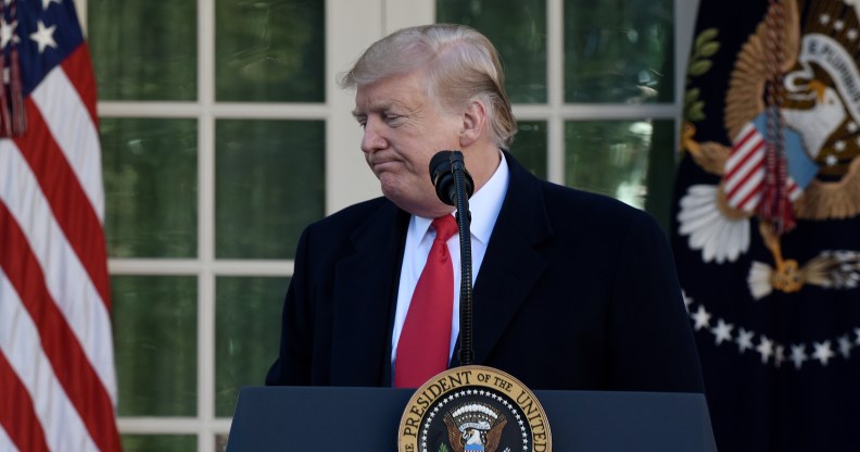 US President Donald Trump makes a statement announcing that a deal has been reached to reopen the government through Feb. 15 during an event in the Rose Garden of the White House January 25, 2019 in Washington, DC.