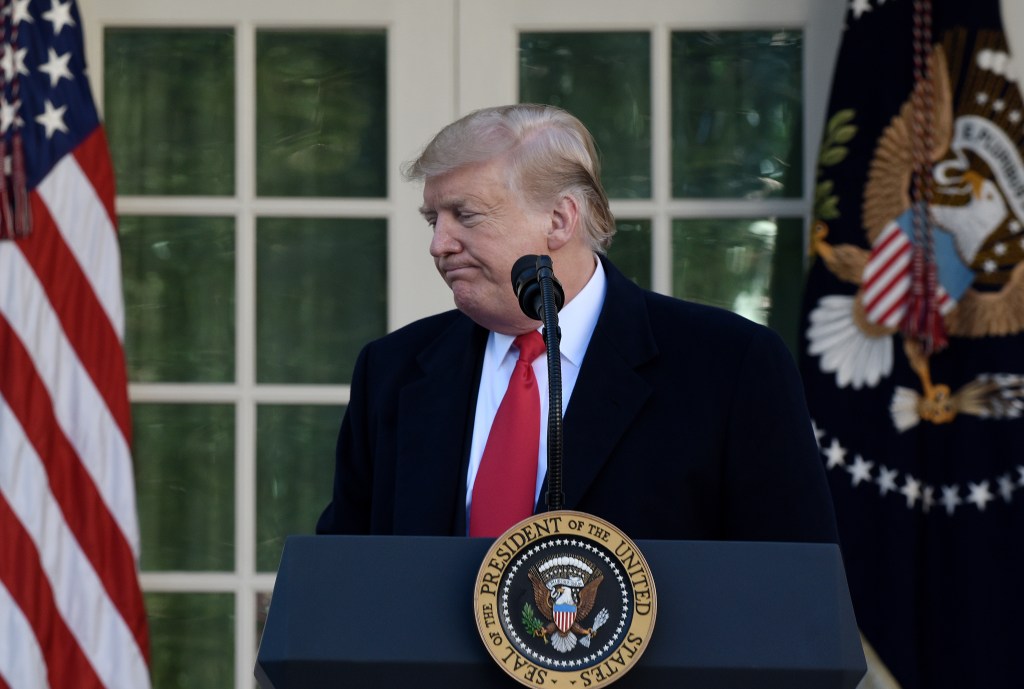 US President Donald Trump makes a statement announcing that a deal has been reached to reopen the government through Feb. 15 during an event in the Rose Garden of the White House January 25, 2019 in Washington, DC.