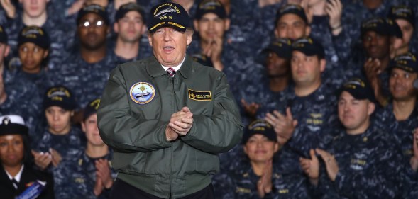 President Donald Trump speaks to members of the U.S. Navy and shipyard workers on board the USS Gerald R. Ford CVN 78 that is being built at Newport News shipbuilding, on March 2, 2017 in Newport News, Virginia.