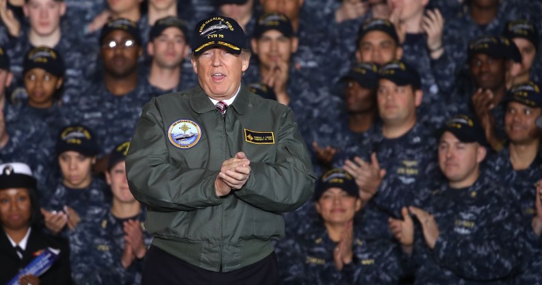 President Donald Trump speaks to members of the U.S. Navy and shipyard workers on board the USS Gerald R. Ford CVN 78 that is being built at Newport News shipbuilding, on March 2, 2017 in Newport News, Virginia.
