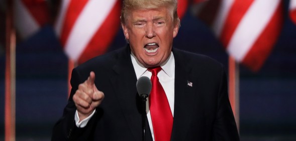 Donald Trump gesticulating as he speaks