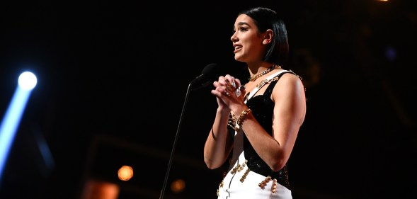 Dua Lipa, who has come out in support of the Brunei boycott, speaks onstage during the 61st Annual GRAMMY Awards at Staples Center on February 10, 2019 in Los Angeles, California.