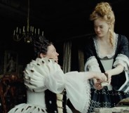 Olivia Colman and Emma Stone in The Favourite, which is about Queen Anne and her two royal advisors, who fight for her attention
