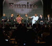 Empire actors Bryshere Gray, Jussie Smollett; Trai Byers, Taraji P. Henson, Terrence Howard, creators Lee Daniels and Danny Strong and executive producers Ilene Chaiken and Francie Calfo speak onstage during the 'Empire' panel discussion in 2015.