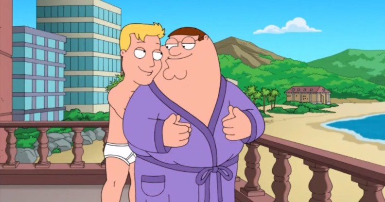 2013 Family Guy episode No Country Club for Old Men featured a gay sequence