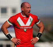 Rugby player Gareth Thomas makes a point during the Rugby League Alitalia European Cup match between Wales and Ireland.