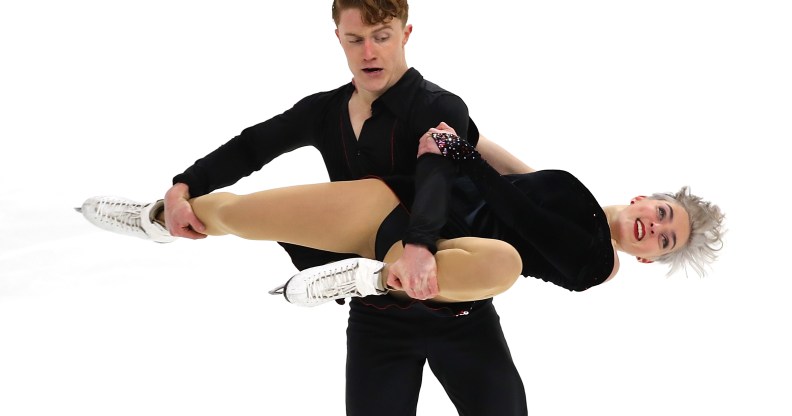 Karina Manta and Joseph Johnson compete in the Championship Rhythm Dance during the 2019 US Figure Skating Championships at Little Caesars Arena.