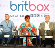 BritBox: (L-R) Philip Gienister, Kim Fields, and Kevin Nash of the television show "Living The Dream" speak during the 2019 Britbox segment of the 2019 Winter Television Critics Association Press Tour at The Langham Huntington, Pasadena on February 09, 2019 in Pasadena, California.
