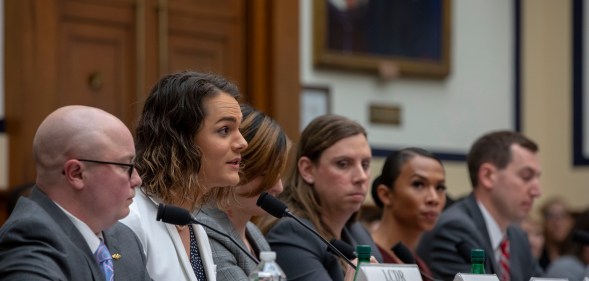 Army Captain Alivia Stehlik, one of the transgender troops speaking at the Military Personnel Subcommittee hearing on 'Transgender Service Policy.' on Capital Hill on February 27, 2019 in Washington, DC.