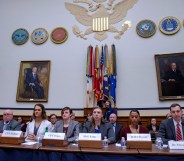Transgender troops Navy Lt. Commander Blake Dremann, Army Capt. Alivia Stehlik, Army Capt. Jennifer Peace, Army Staff Sgt. Patricia King, Navy Petty Officer 3rd Class Akira Wyatt, and Dr. Jesse M. Ehrenfeld, chair-elect of the American Medical Association Board of Trustees speak at the Military Personnel Subcommittee hearing on "Transgender Service Policy."