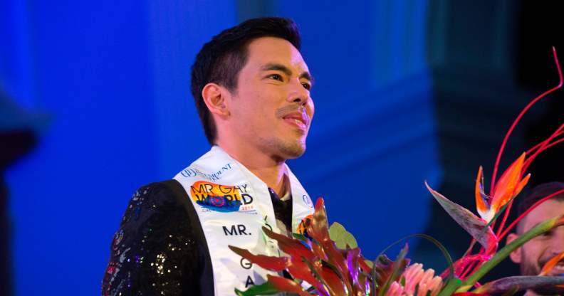 Newly crowned Mr Gay World, Janjep Carlos acknowledges the applause during the Mr Gay World contest in Cape Town on May 4, 2019.
