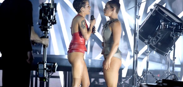 Halsey (L) performs onstage during the 2019 Billboard Music Awards at MGM Grand Garden Arena on May 01, 2019 in Las Vegas, Nevada.
