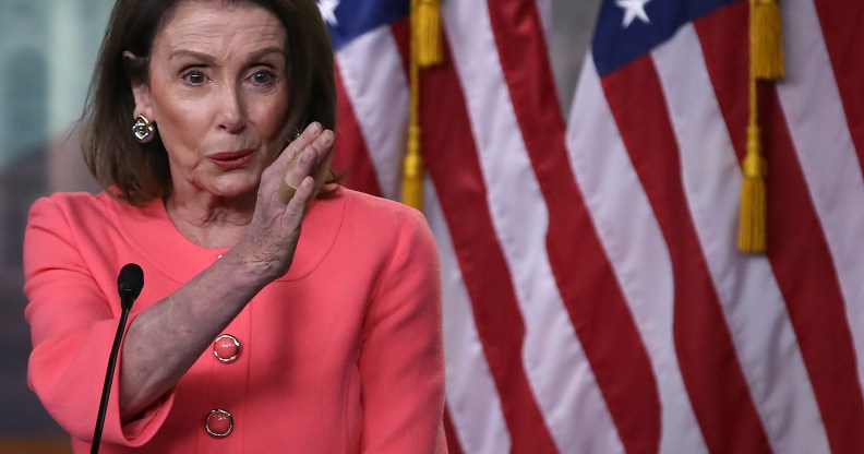 House Speaker Nancy Pelosi speaks during her weekly news conference on Capitol Hill, May 2, 2019 in Washington, DC.