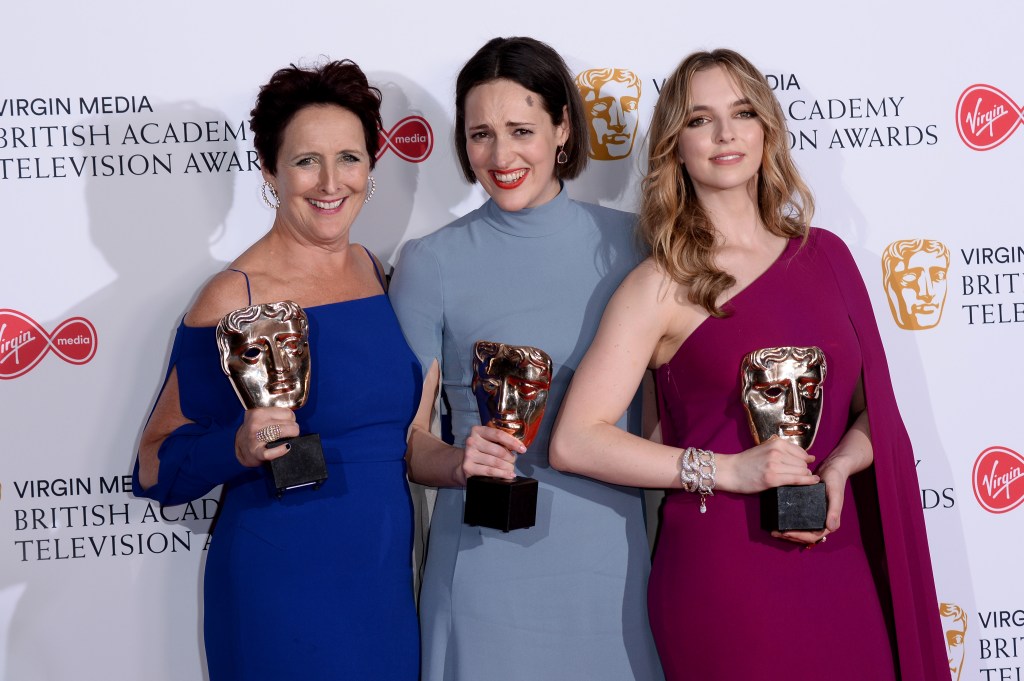 Bafta TV Awards winners: Killing Eve's supporting actress Fiona Show, writer Phoebe Waller-Bridge and leading actress Jodie Comer.