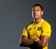 In this handout image provided by ASICS, Israel Folau poses at the 2015 Australian Wallabies Rugby World Cup jersey launch at Allianz Stadium on June 10, 2015 in Sydney, Australia.