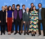 André Aciman, who has unveiled the cover of Call me By Your Name's sequel Find Me, poses with cast and producers of 'Call Me by Your Name' during the 67th Berlinale International Film Festival Berlin at Grand Hyatt Hotel on February 13, 2017 in Berlin, Germany.