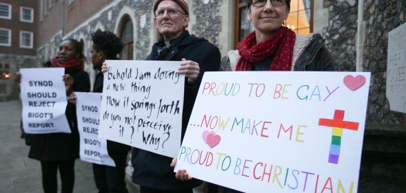 Protesters support same-sex marriage in 2017—the issue has long been dividing the Anglican Church, with the Archbishop of Canterbury refusing to invite same-sex couples to the Lambeth 2020 conference.