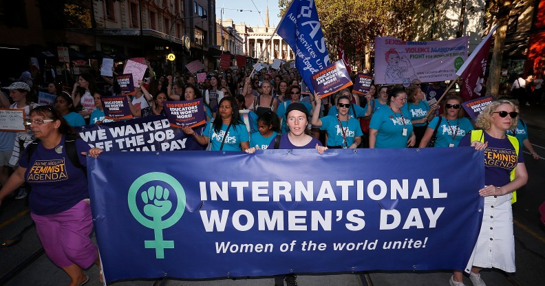 Thousands of demonstrators attend a rally for International Women's Day on March 8, 2017 in Melbourne, Australia. Marchers were calling for de-colonisation of Australia, an end to racism, economic justice for all women and reproductive justice, as well as supporting the struggle for the liberation of all women around the world, inclusive of trans women and sex workers.