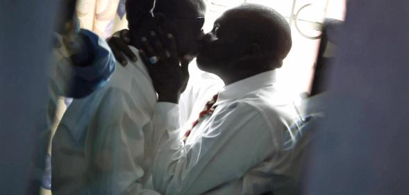 Two men share a kiss in Nairobi, Kenya