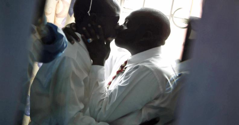 Two men share a kiss in Nairobi, Kenya
