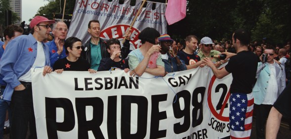 A demonstration against Section 28, whose legacy still affects LGBT+ teachers.