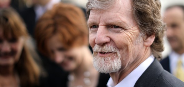 Conservative Christian baker Jack Phillips talks with journalists in front of the Supreme Court after the court heard the case Masterpiece Cakeshop v. Colorado Civil Rights Commission December 5, 2017 in Washington, DC.