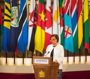 Commonwealth Secretary-General Patricia Scotland gives a speech at the formal opening of the Commonwealth Heads of Government Meeting