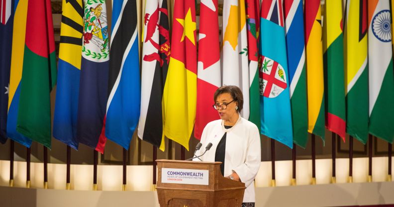 Commonwealth Secretary-General Patricia Scotland gives a speech at the formal opening of the Commonwealth Heads of Government Meeting