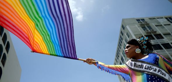 People take part in the annual Gay Pride parade in San Juan, Puerto Rico, on June 3, 2018.